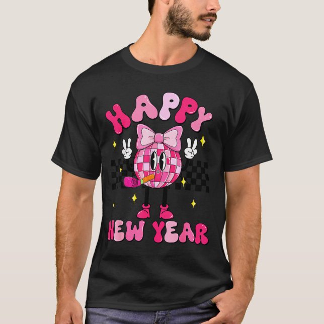 Checkered Happy New Year 2026 Disco Ball New Year  T-Shirt (Vorderseite)