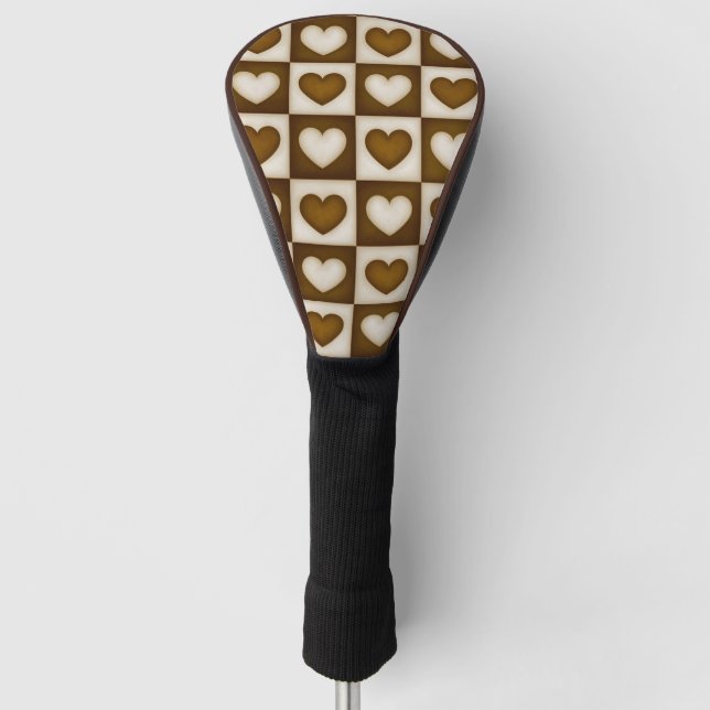 Checkered Hearts in Warm Cocoa Golf Headcover (Vorderseite)