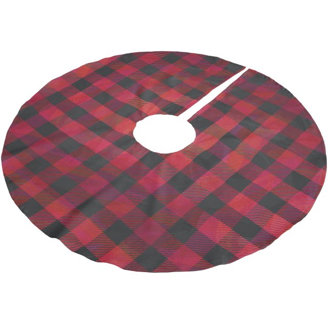 Checkered kariertes Rotes und schwarz Polyester Weihnachtsbaumdecke (Schrägansicht)