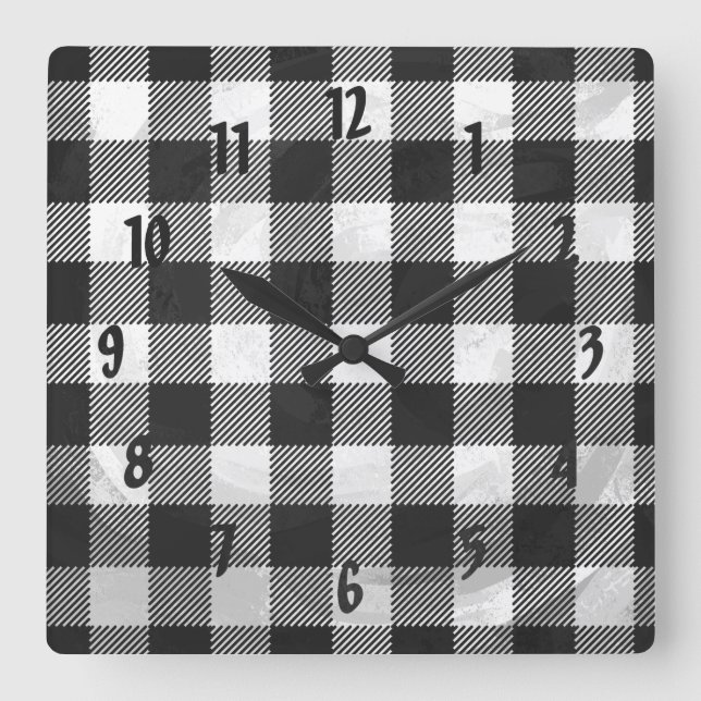 Checkered kariertes Schwarzweiss Quadratische Wanduhr (Vorderseite)
