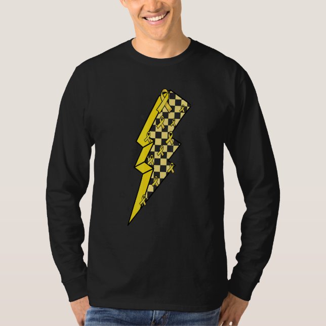 Checkered Lightning Yellow Ribbon Spina Bifida Awa T-Shirt (Vorderseite)