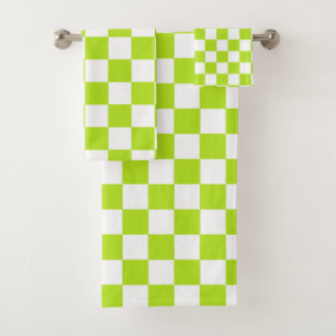 Checkered Limones Grünes und Weiß Badhandtuch Set