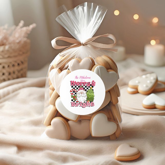 Checkered Merry & Bright Christmas Runder Aufkleber (Von Creator hochgeladen)