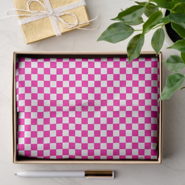 Checkered Neon Pink and White  Tissue Paper Seidenpapier (Geschenk)