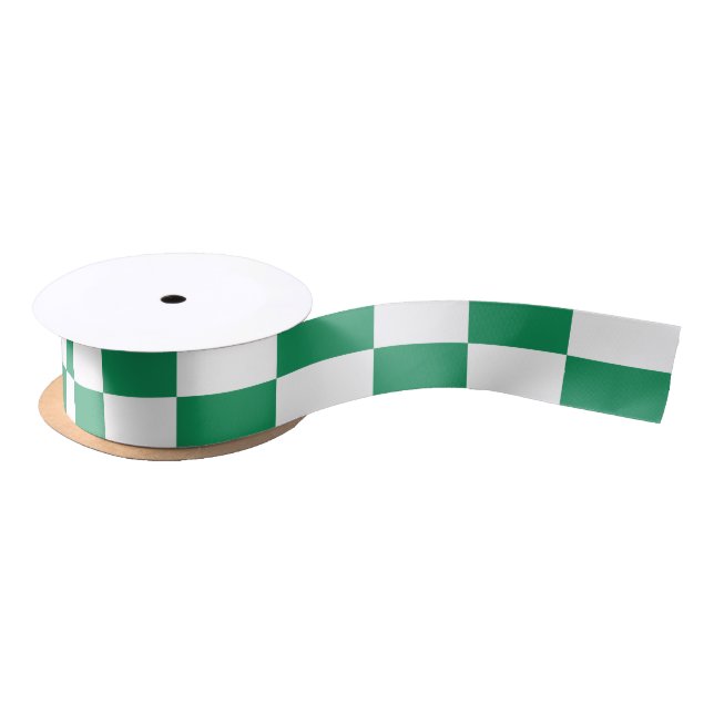 Checkered Pattern in Kelly Green and White Satinband (Spule)