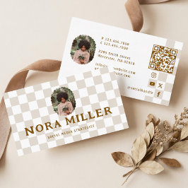 Checkered Pattern Social Media Influencer Photo QR Visitenkarte