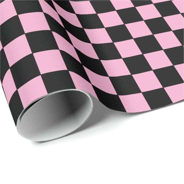 Checkered pink and Black  Geschenkpapier (Rolleneckpunkt)