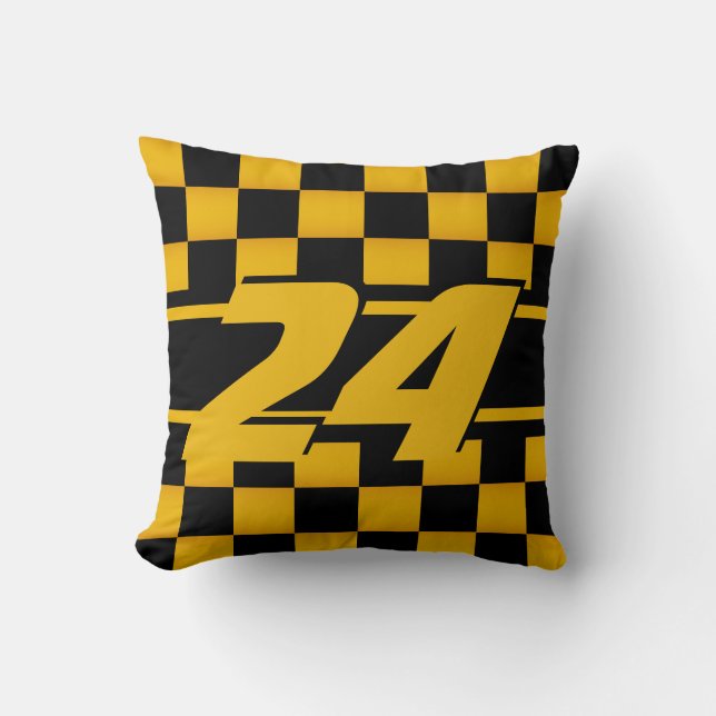 Checkered Race Car Golden Yellow | Kissen (Vorderseite)
