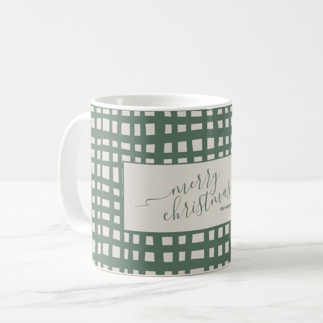 checkered Sage Ivory Christmas elegant Kaffeetasse (Vorderseite Links)