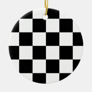 Checkered Schwarzweiss-Auto, das Flagge läuft Keramik Ornament