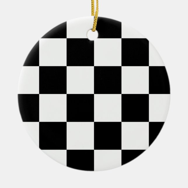 Checkered Schwarzweiss-Auto, das Flagge läuft Keramik Ornament (Vorne)