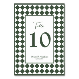 Checkered Simple Modern Dark Green Wedding Tischnummer