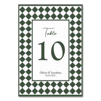 Checkered Simple Modern Dark Green Wedding Tischnummer