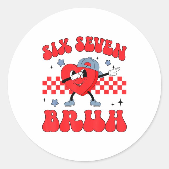 Checkered Six Seven Bruh Hearts 67 Valentines Day  Runder Aufkleber (Vorderseite)