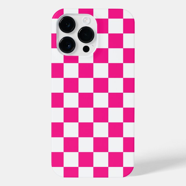 Checkered squares hot pink white geometric retro iPhone hülle (Rückseite)