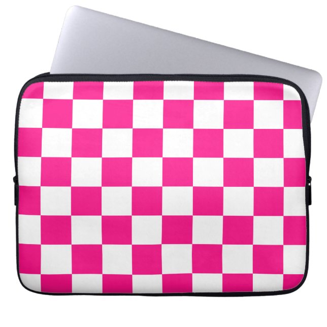 Checkered squares hot pink white geometric retro laptopschutzhülle (Vorderseite)