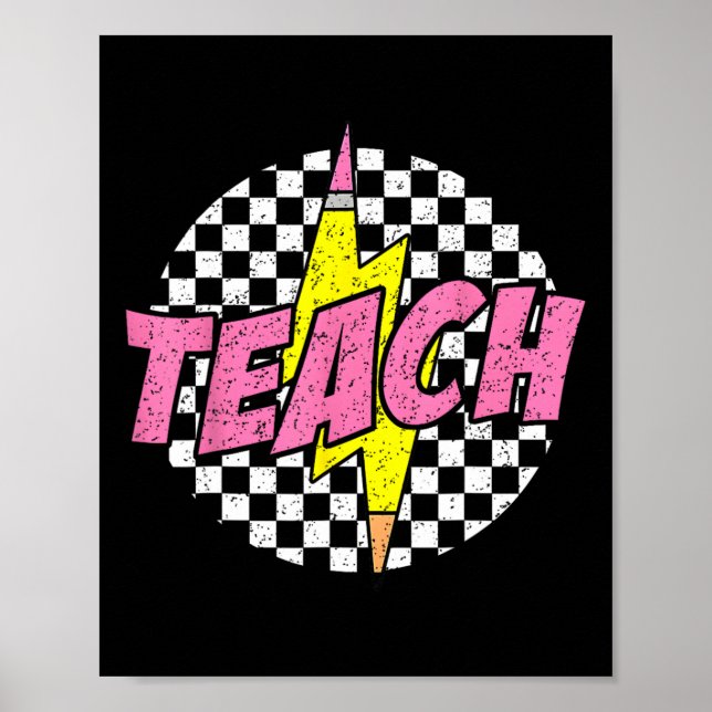Checkered Teach Pencil Lightning Bolt Back To Scho Poster (Vorne)