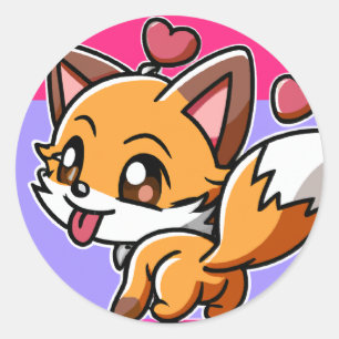 Checkie Niedlich Kawaii Chibi Fox Runder Aufkleber