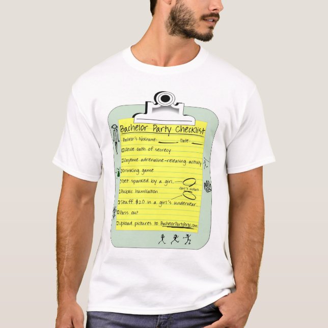 Checkliste Bachelor Party T-Shirt (Vorderseite)