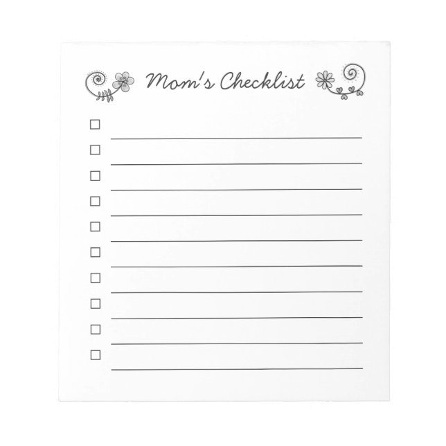 Checkliste der Mama, Liste der Karos, Abreißen Notizblock (Vorderseite)