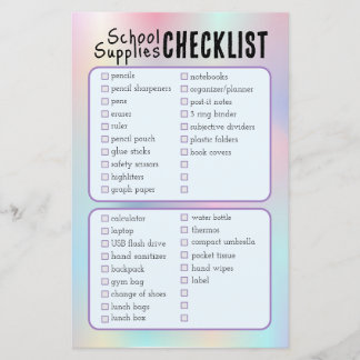 Checkliste für die Vorräte an blauen Schulen