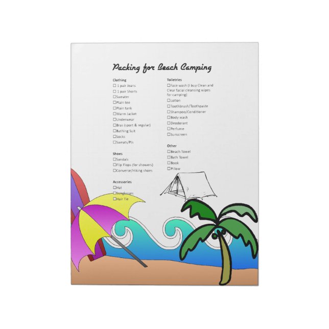 Checkliste für nützliche Camping-Verpackung Notizblock (Rotiert)