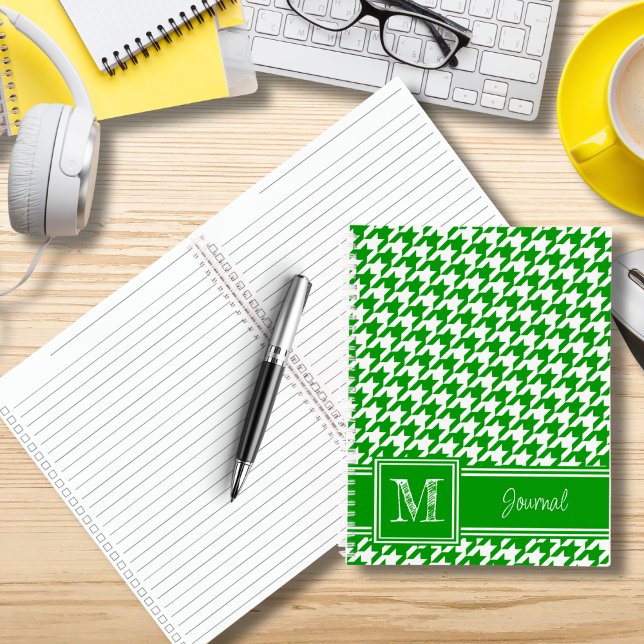 Checkliste Mit Monogramm grünes Hahnentrittmuster  Notizbuch (Von Creator hochgeladen)