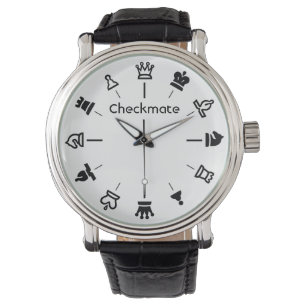 Checkmate Schach Watch - Schachfiguren in Weiß Armbanduhr