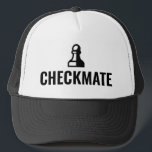 CheckMate schwarzer Schachfertiger Hut Truckerkappe<br><div class="desc">CheckMate schwarzen Schachpferd LKW Hut. Coole Kappe für Schachfreunde,  Spieler,  Freunde,  Fan,  Vater,  Großvater,  Chef,  Mitarbeiter,  Lehrer,  Schüler etc. Verwenden Sie ALT-Code,  um das Symbol in eine Pflasterei,  einen Rook,  einen Bischof,  einen Ritter,  eine Königin oder einen König zu ändern. ♕ ♔ ♘ ♗ ♖ ♙ ♚ ♛</div>