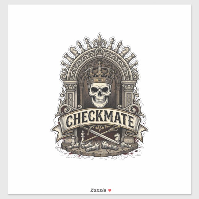 Checkmate Skull King Vintage Schach Aufkleber (Blatt)
