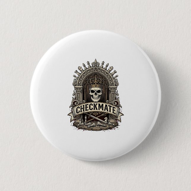 Checkmate Skull King Vintage Schach Button (Vorderseite)
