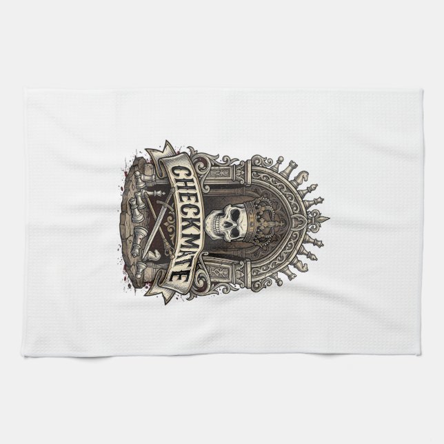 Checkmate Skull King Vintage Schach Geschirrtuch (Horizontal)