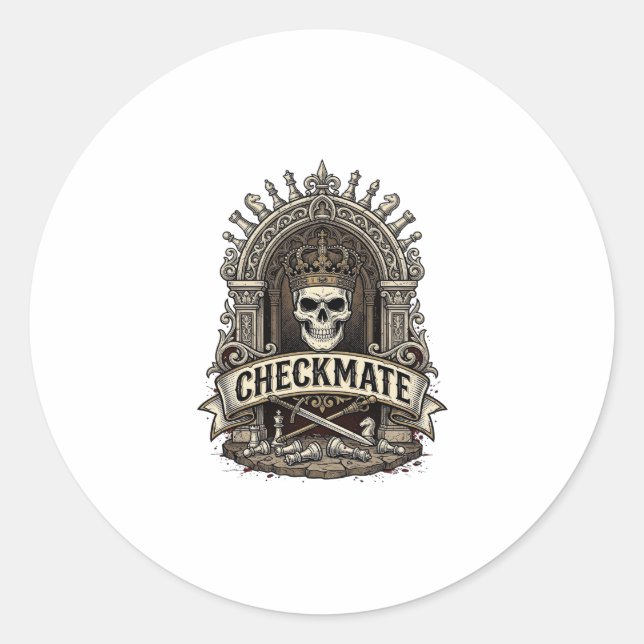 Checkmate Skull King Vintage Schach Runder Aufkleber (Vorderseite)