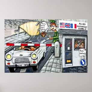 Checkpoint Charlie, Berlin, Cartoon (groß) Poster