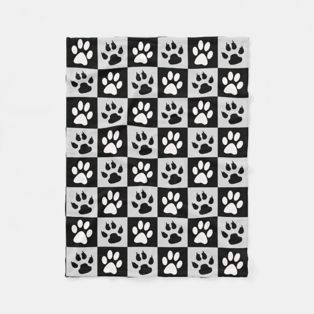 Checkte Schwarz-weiße Paws und Klauen Fleecedecke (Vorderseite)