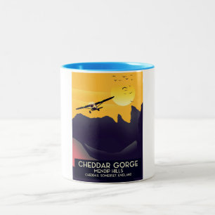 Cheddar Gorge Vintage Reise Poster. Zweifarbige Tasse