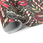 Cheeky and Elegant Adult Christmas Wrapping Paper Geschenkpapier<br><div class="desc">Add hat playful and stylish touch to your holiday ohrts with this cheeky adult Christmas wrapping paper. The seamless design feature candy canes shaped like lips, ribbons styled as lingerie, Missgeburt und romantische Silhouetten. With a chic color palette of black, red, gold and pearl white, this wrapping paper combines sophistication...</div>