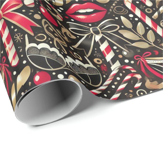 Cheeky and Elegant Adult Christmas Wrapping Paper Geschenkpapier (Rolleneckpunkt)
