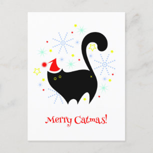 Cheeky Black Cat Hintern Weihnachtsmannmütze Merry Postkarte