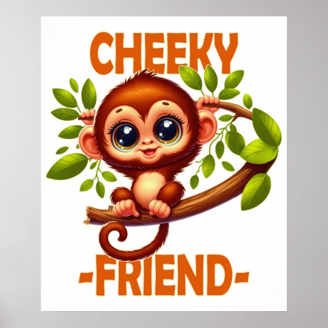 Cheeky Friend Pub Niedlich Baby Monkey auf Baum Ca Poster (Vorne)