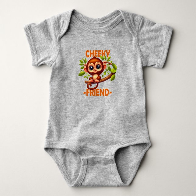 Cheeky Friend Pub Niedlich Baby Monkey auf Baum Ca Strampler (Vorderseite)