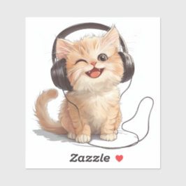 Cheeky Ginger Cat mit Kopfhöreraufkleber Aufkleber