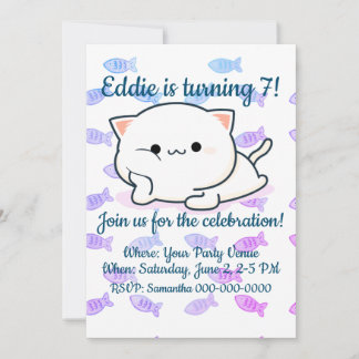 Cheeky Kawaii Style Kitten Geburtstag Einladung