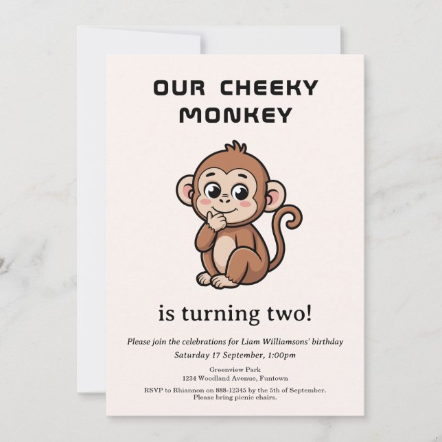 Cheeky Monkey 2nd Birthday invitation Einladung (Vorderseite)