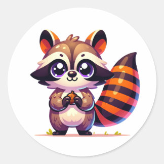 Cheeky Raccoon Capes: Farbenfrohe Stickergestaltun Runder Aufkleber