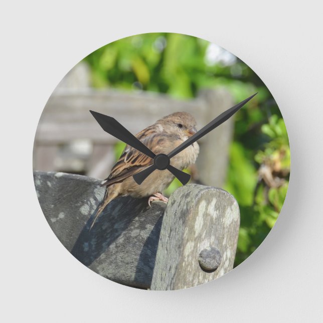 Cheeky Sparrow Runde Wanduhr (Vorderseite)