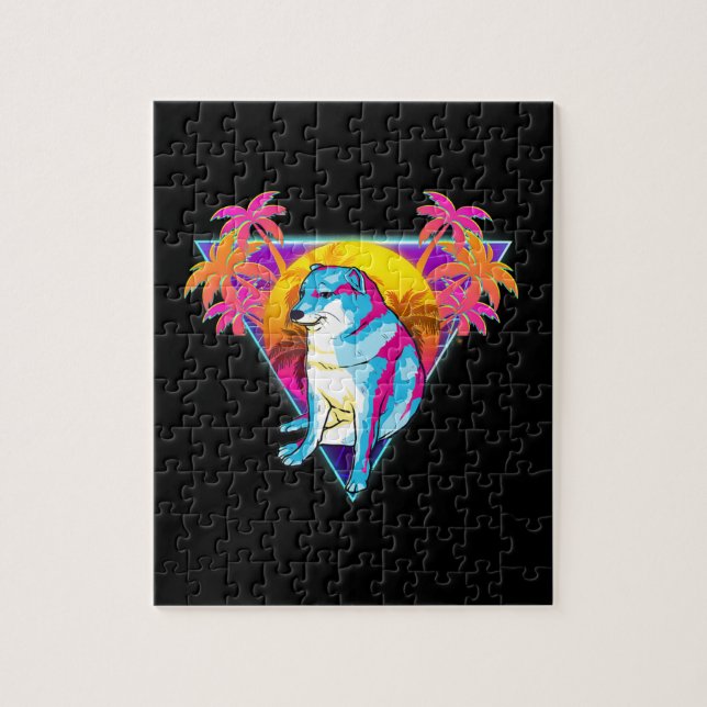 Cheems Dog Funny Shiba Inu Dank Meme 80er Vaporwav Puzzle (Vertikal)