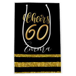 Cheer 60 für 60. Geburtstag Schwarz und Gold Thema Mittlere Geschenktüte