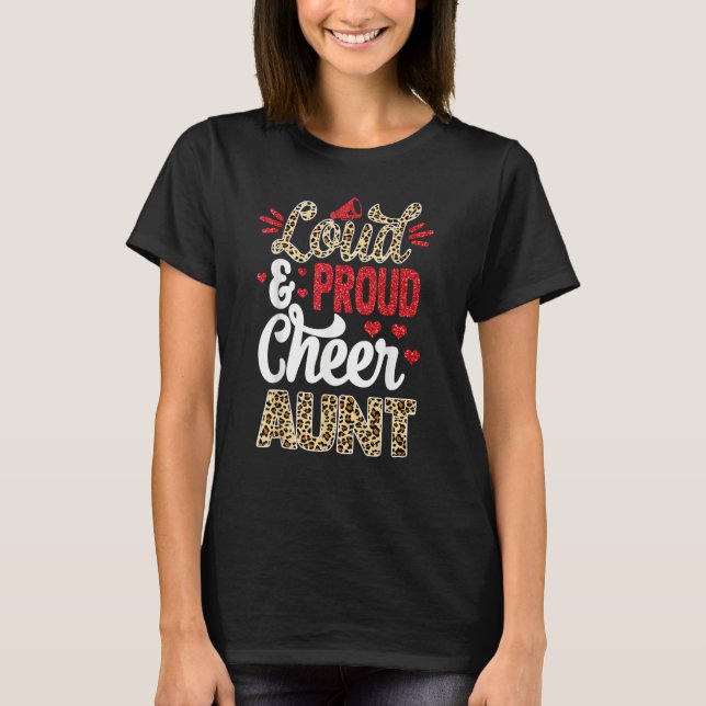 Cheer Aunt Biggest Fan Leopard Print And Pom Pom T-Shirt (Vorderseite)