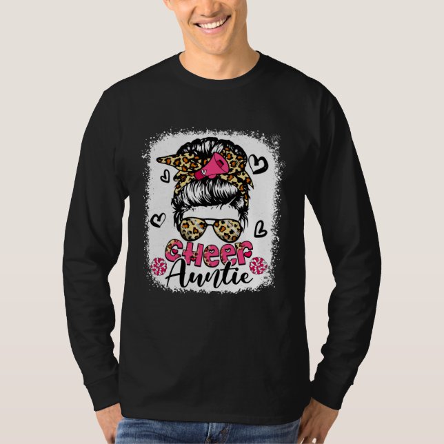 Cheer Auntie Leopard Cute Messy Bun Hair Cheerlead T-Shirt (Vorderseite)